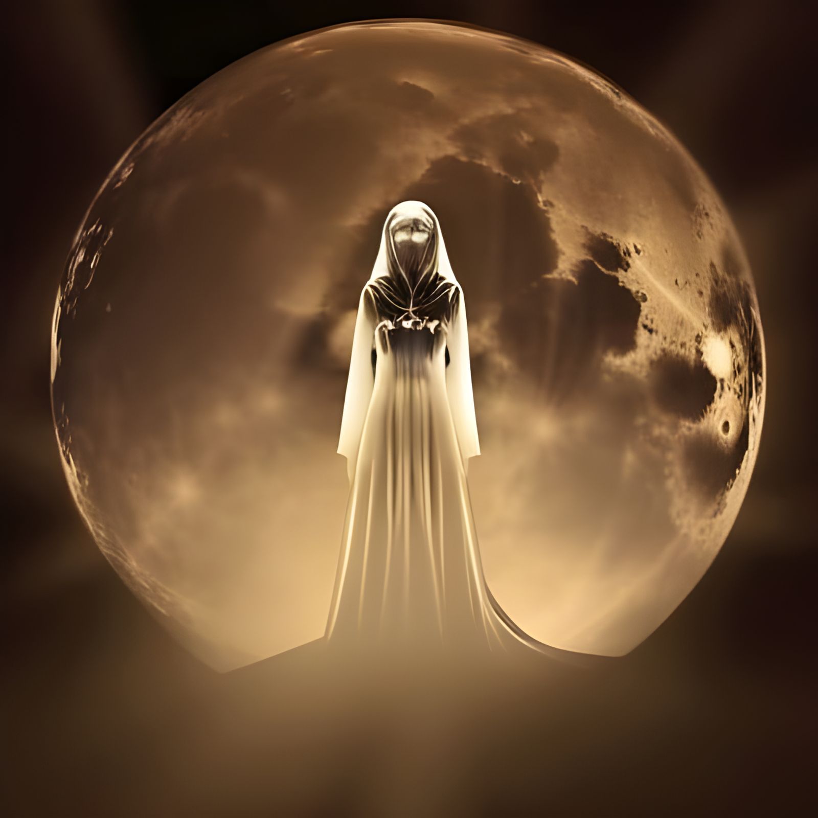 Eerie Ghost Girl with Glowing Eyes in Darkness