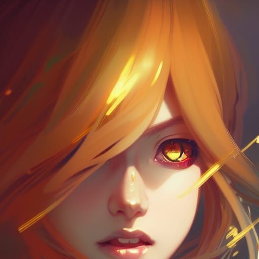 Anime Girl Portrait with Gold Hair and Red Eyes