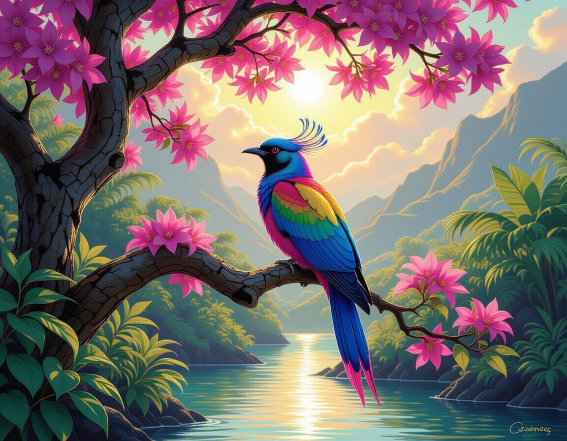 Exotic Bird in Hawaii, Ultrarealistic Style