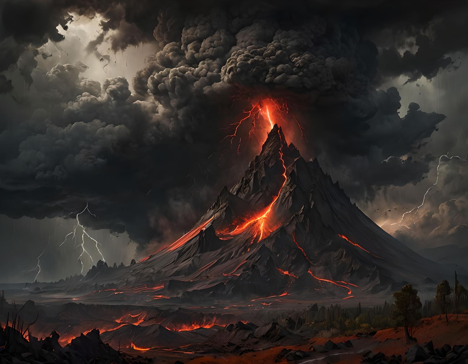 Volcanic Eruption: Dramatic Landscape Painting