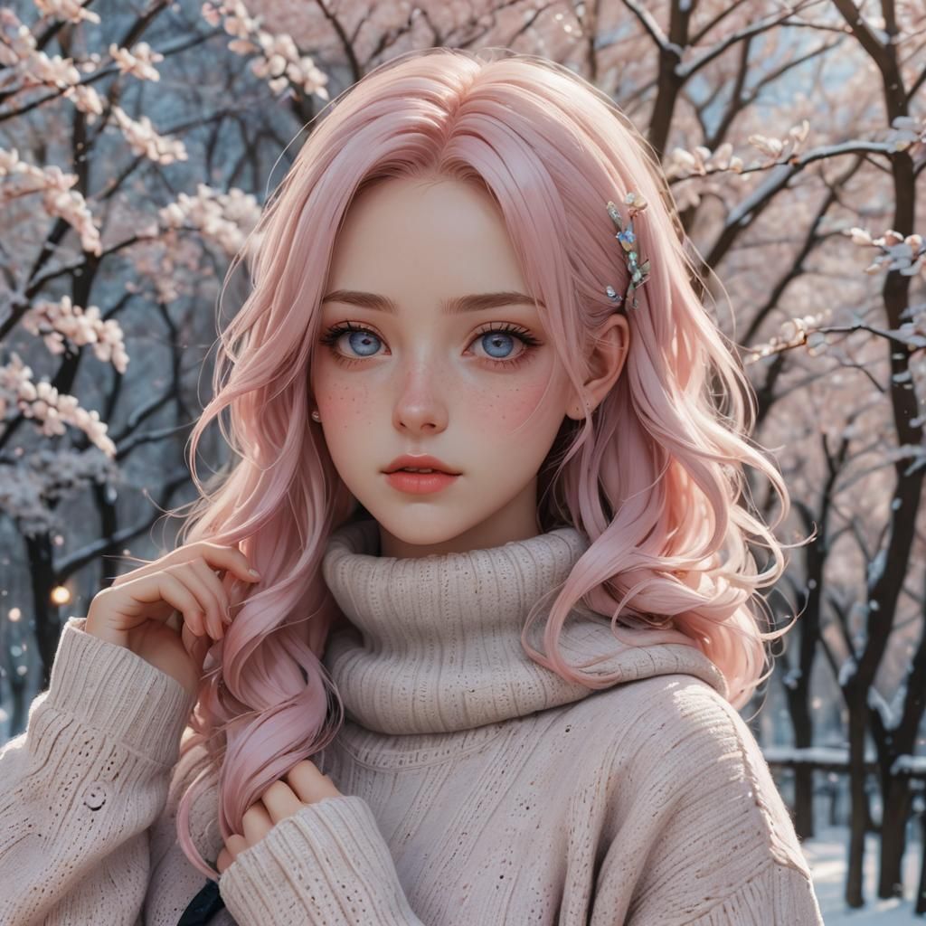 Anime Girl with Pink Hair and Heterochromia