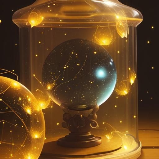 Fireflies Glowing in Glass Ball: Ethereal Light