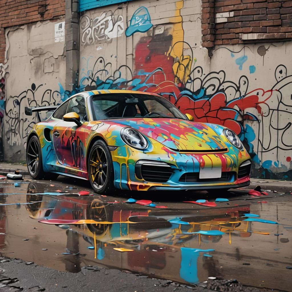 Porsche in Graffiti Splash Art Style