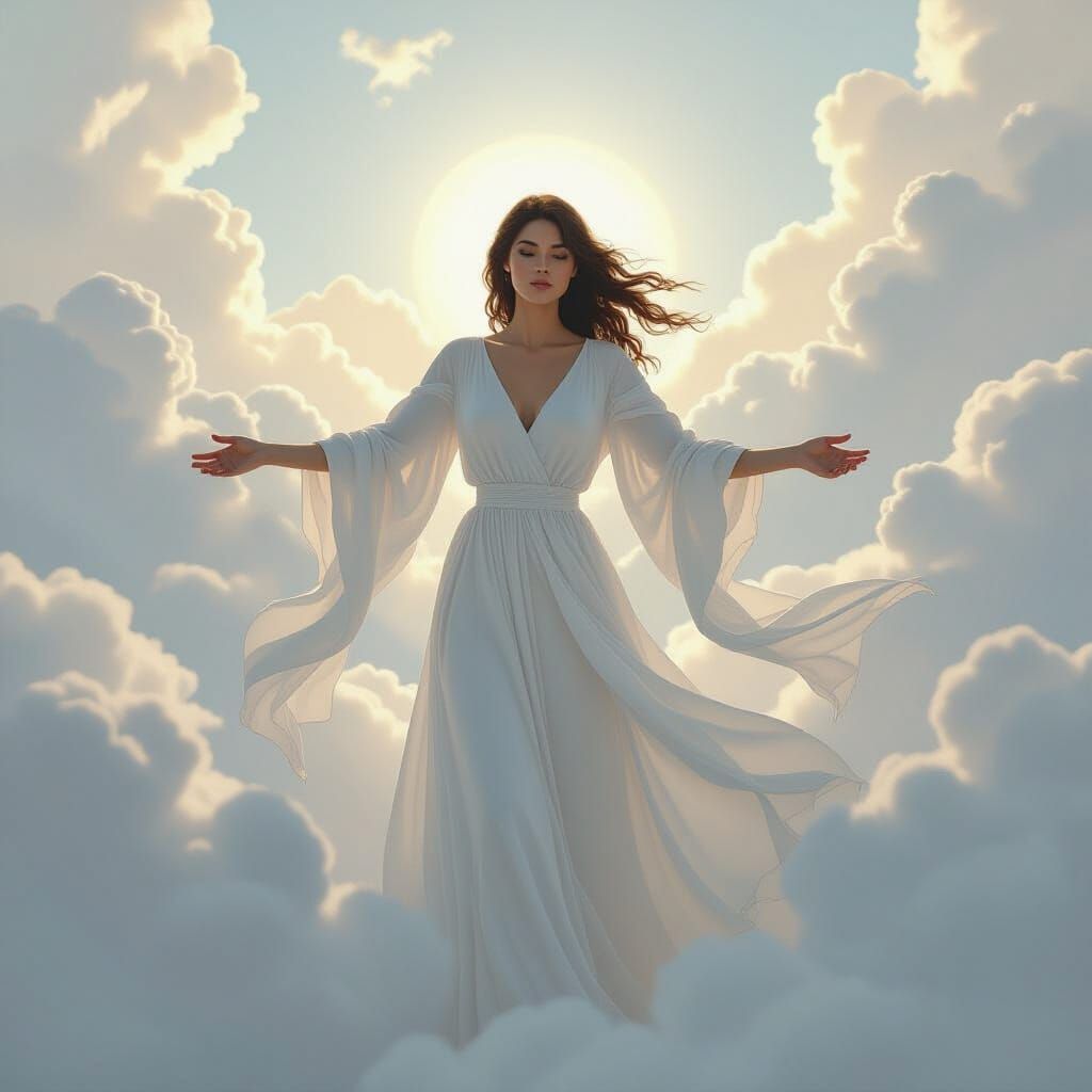 Ethereal Figure Merging with Clouds, Digital Art
