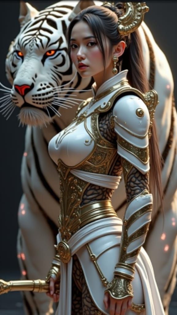 Heroic Anime Warrior in Futuristic Cityscape