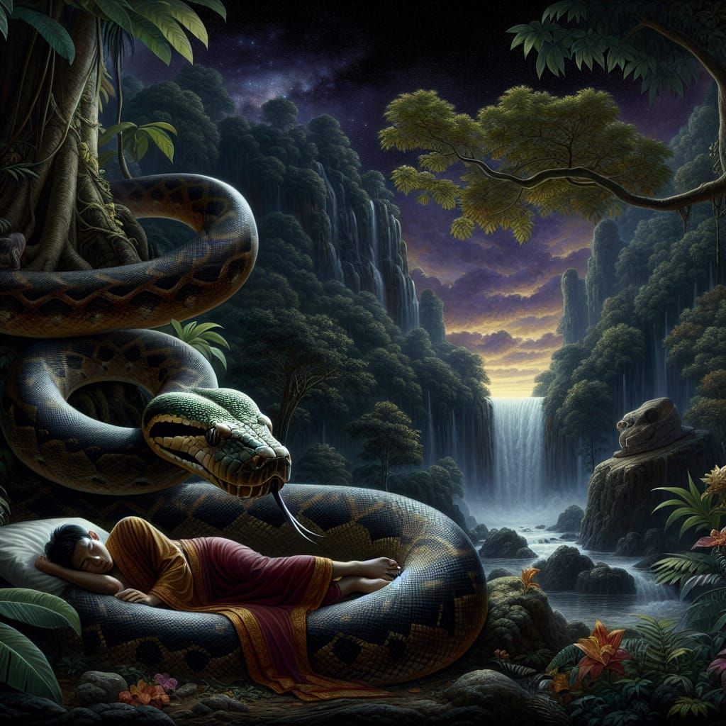 Snake Keeps Watch in a Beautiful Jungle Night