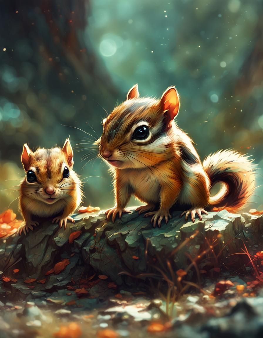 Colorful Chipmunk Friendship: Detailed Matte Painting