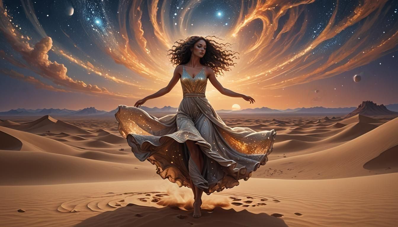 Fantasy Desert Dancer Under Starry Sky