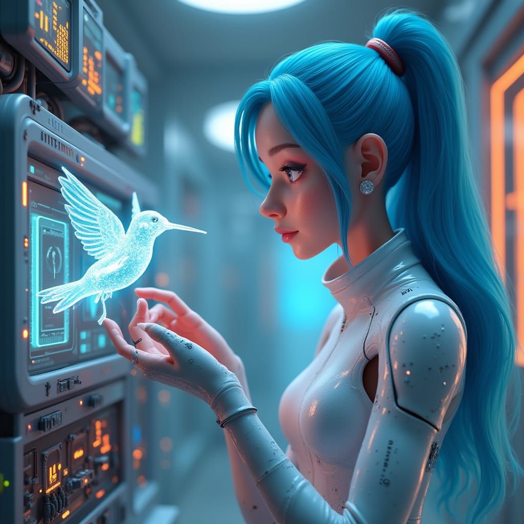 Futuristic Woman in High-Tech Lab, 3D Pixar Style