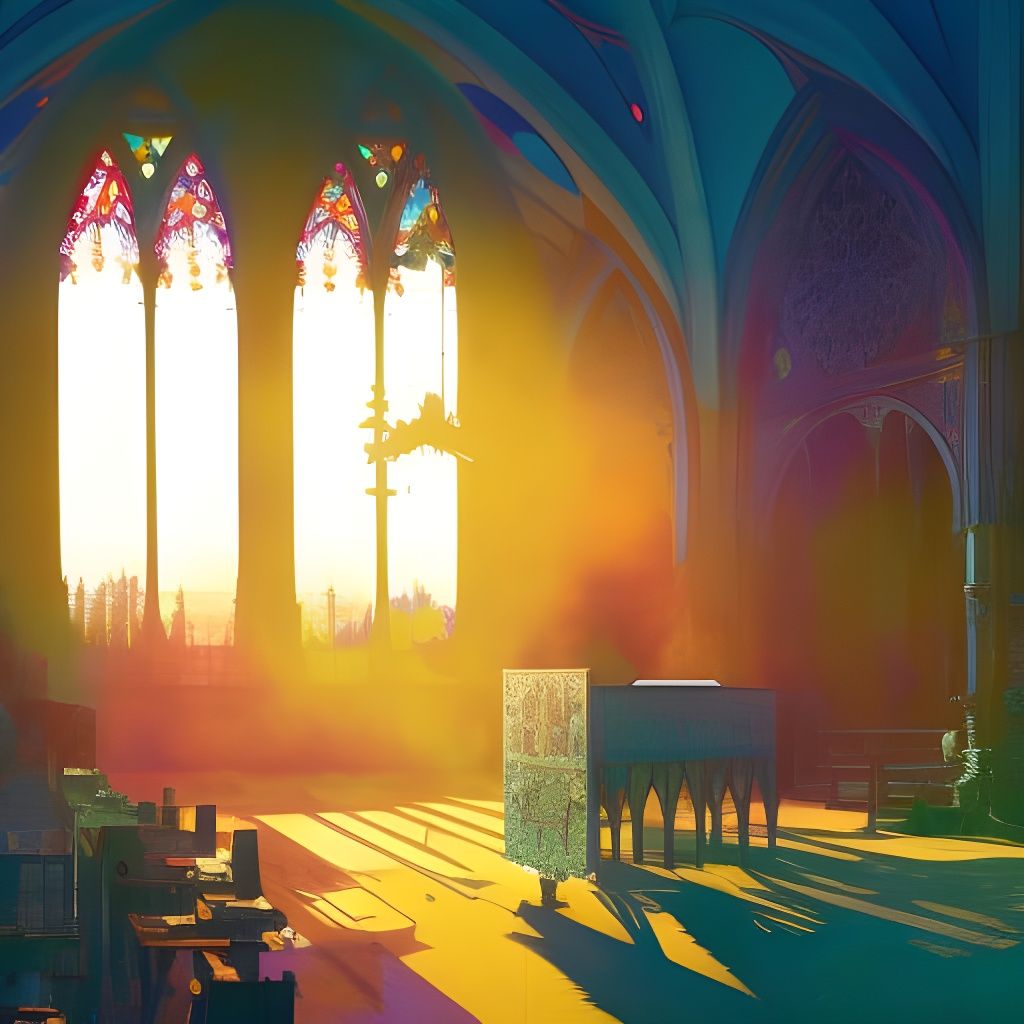 Sunlit Church: Stained Glass Digital Painting