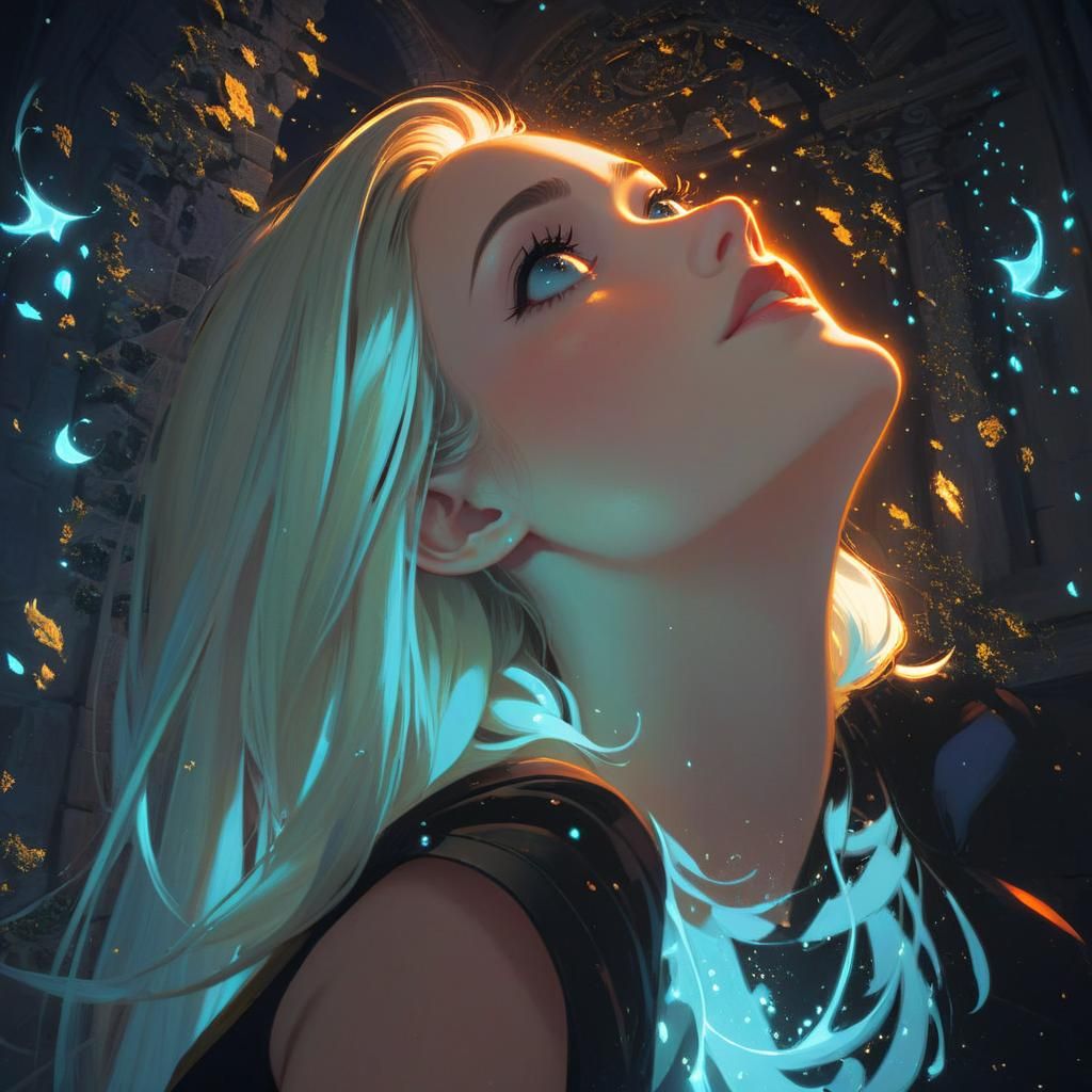 Fantasy Girl in Castle Bedroom, Digital Art Style