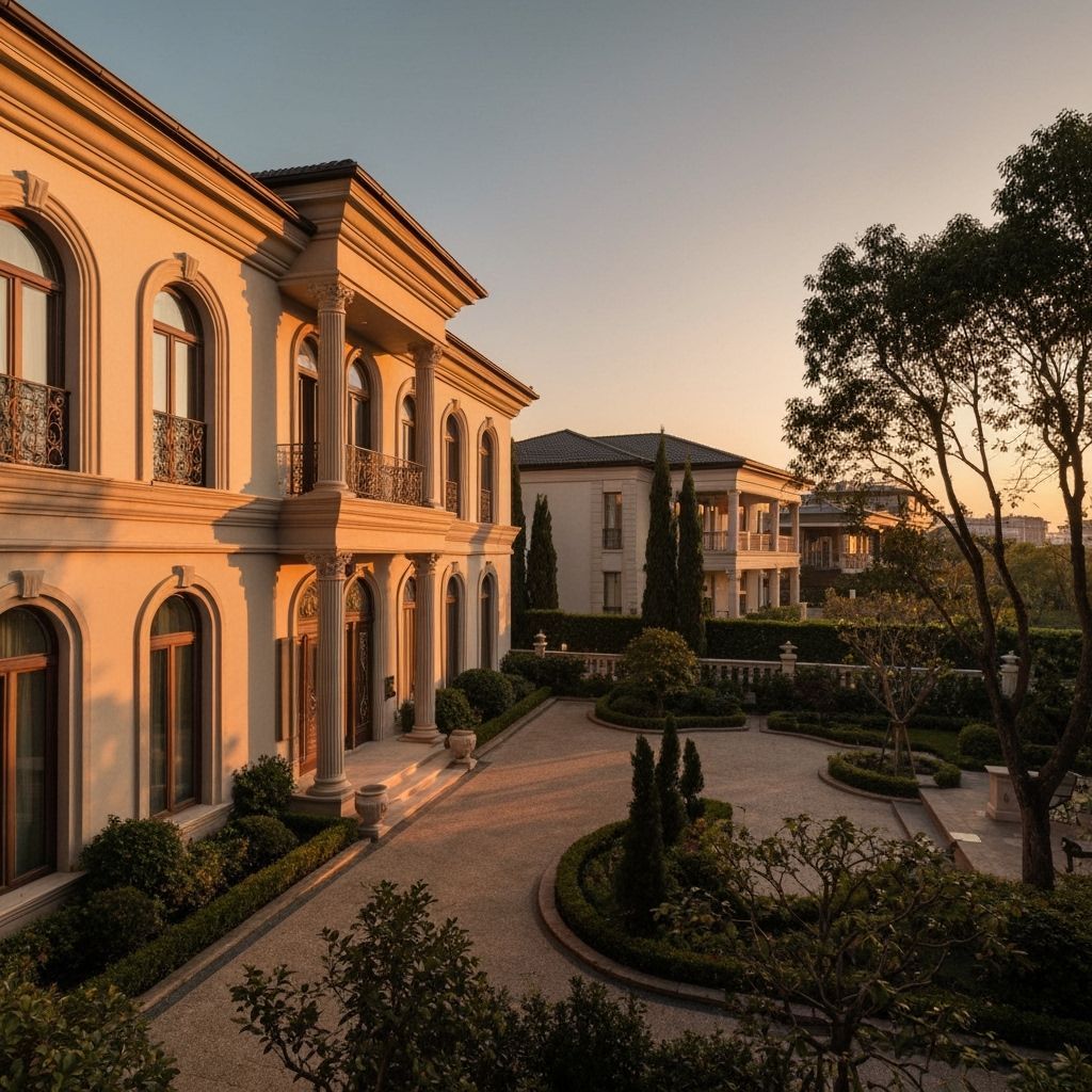 Luxurious Villa in Lush Garden at Sunset
