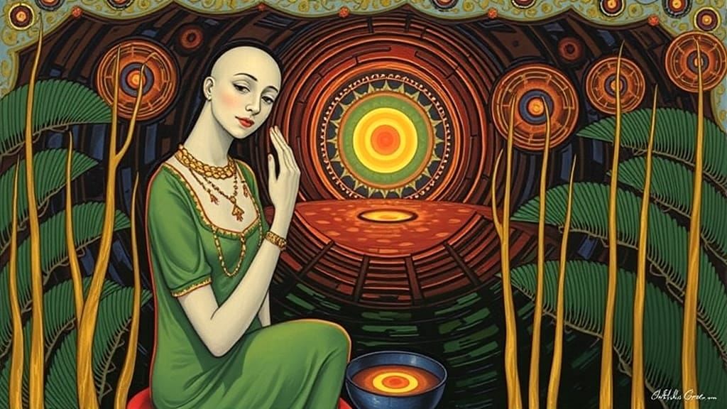 Abstract Figure Speaking to Unseen Audience in Gaudí Style