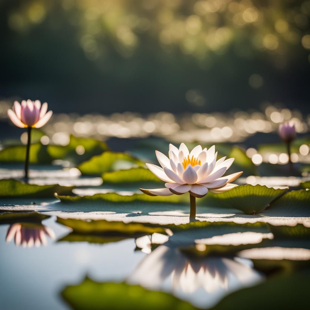 Water Lilies in Morning Light Photography