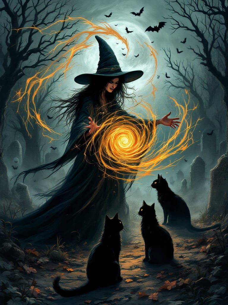 Halloween Witchcraft in a Haunted Cemetery