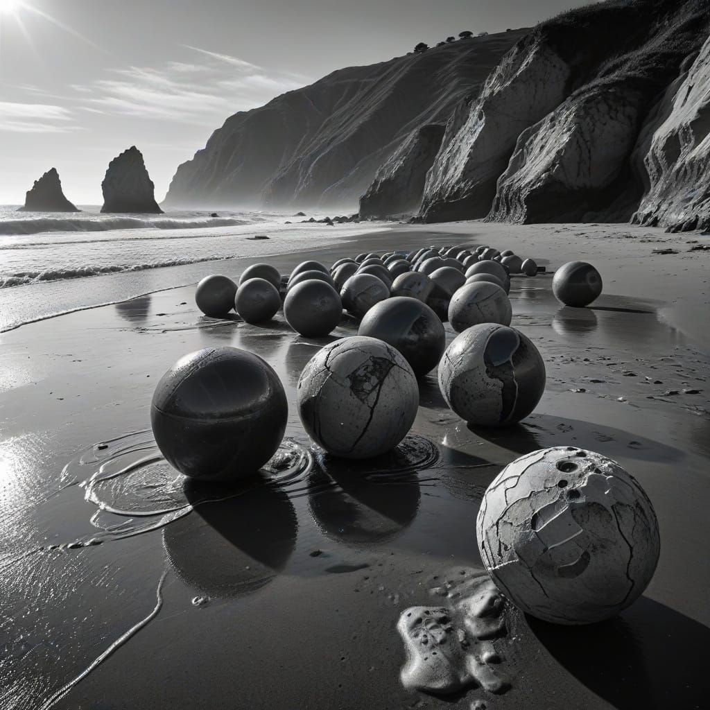 Charcoal Art of Bowling Ball Beach Sand Formations