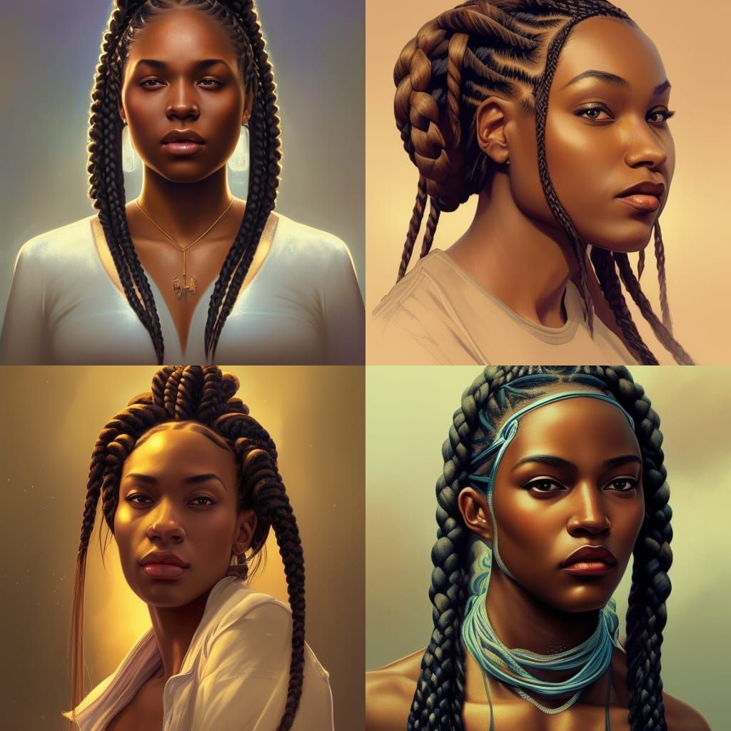 Detailed Portrait of Braided Woman in Splash Art Style