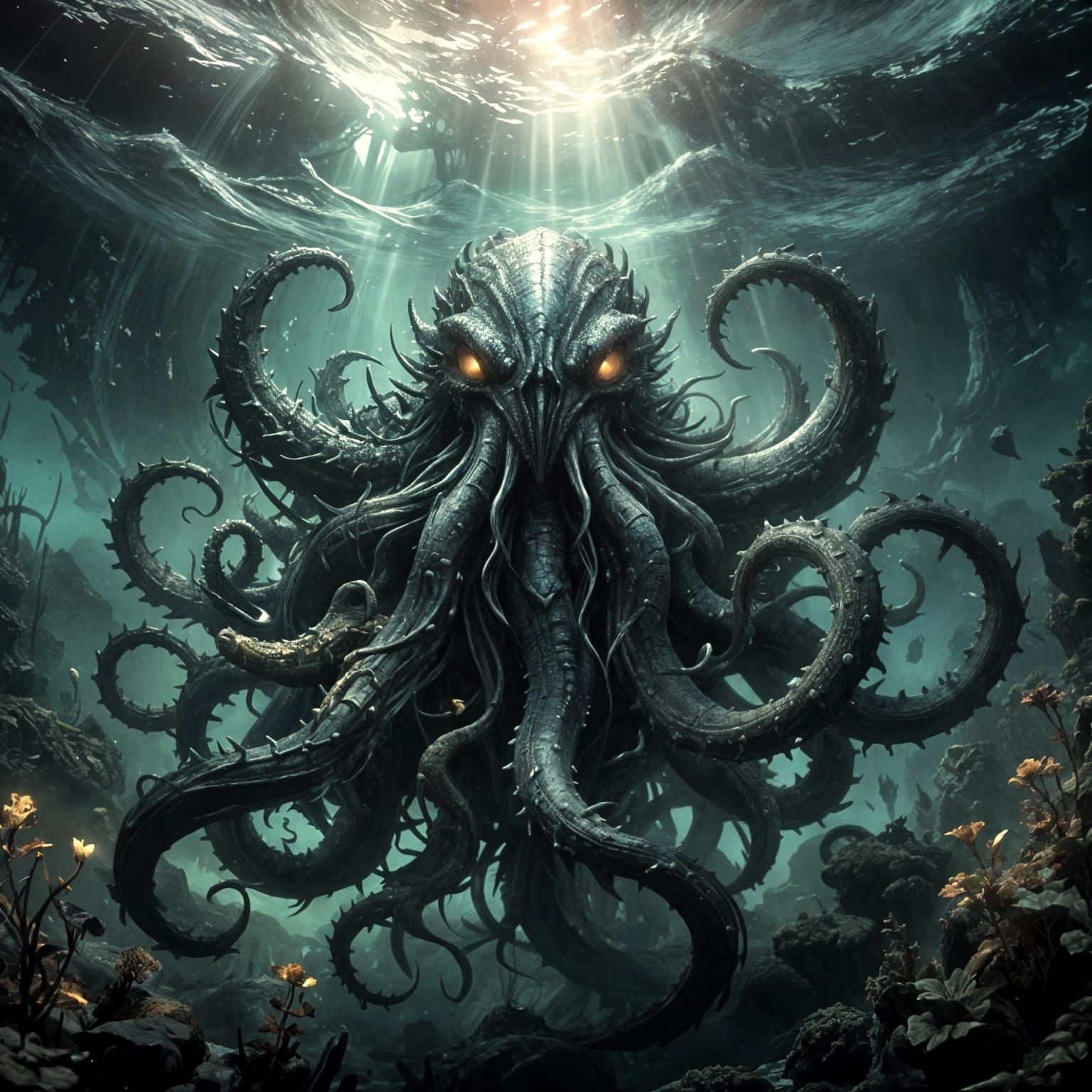 Ethereal Kraken Emerges from Dark Depths