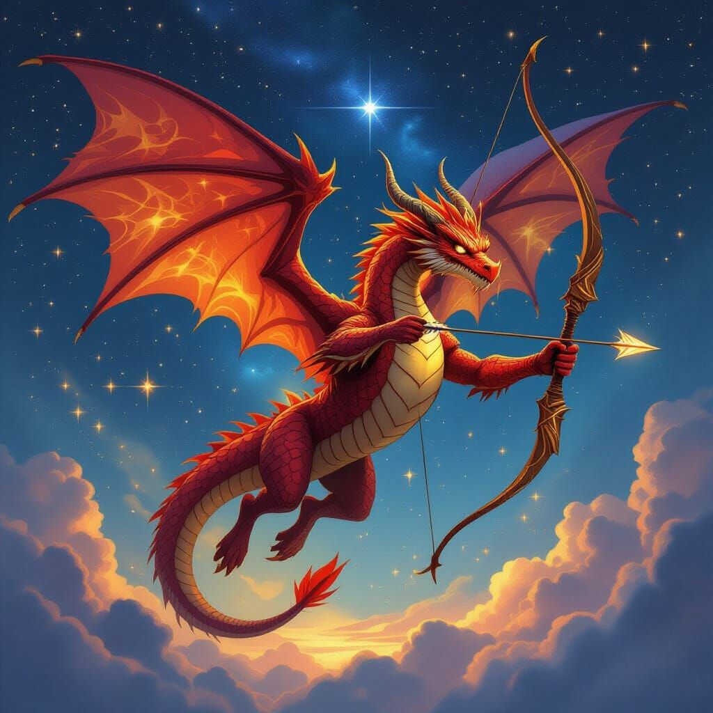 Sagittarius Dragon Soaring Through Starry Night Sky