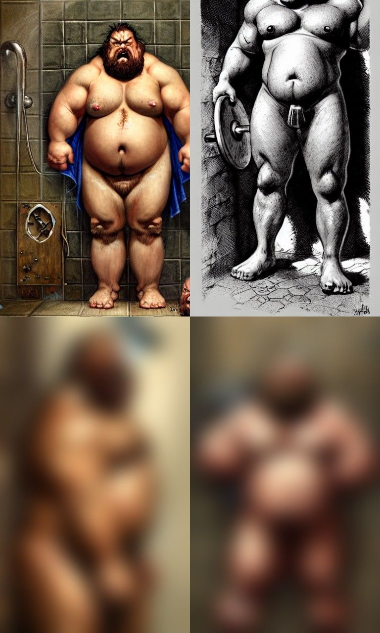 Hyperrealistic Dwarf Strongman Showering: Marvel Comic Style