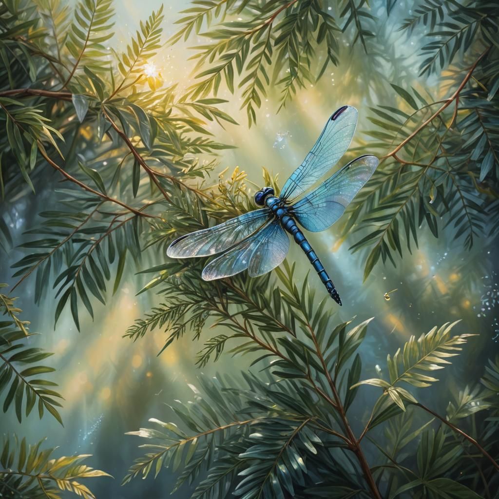 Mimosa Reacts to Iridescent Dragonfly in Splash Art