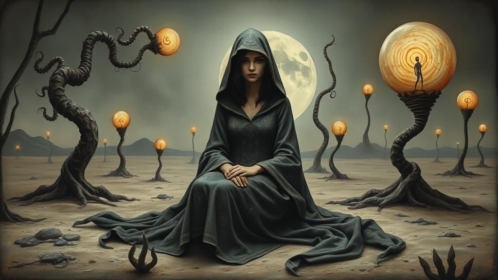 Mystical Figure in Surreal Dreamscape, a Surrealist Vision