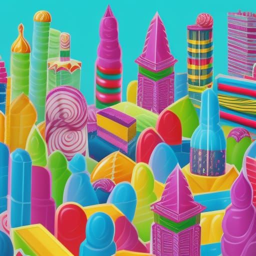 Candy Art Skyscrapers: Whimsical Digital Illustration