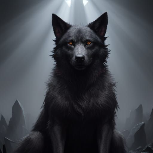 Sinister Abstract Wolf Dog with Ruby Eyes