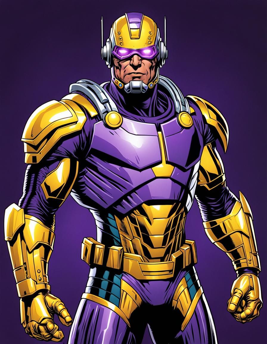 Gruff Cyborg Superhero in Golden Age Comic Style