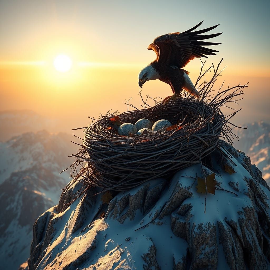 Eagle's Majestic Mountain Perch in Golden Light