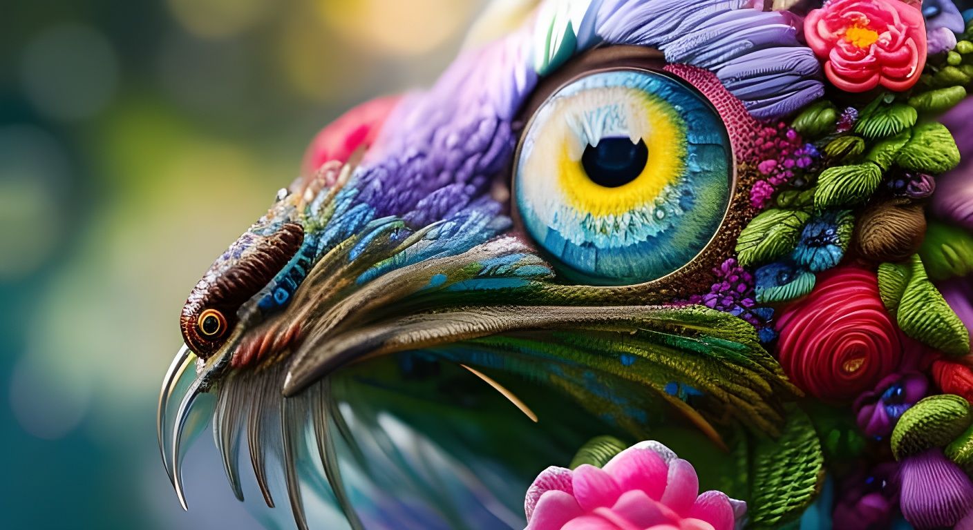 Enchanting Eyes with Embroidered Flowers in Magic Realism St...