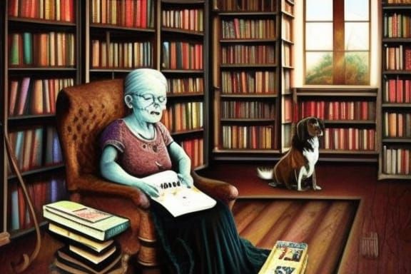 Attic Library Scene in Illustrative Style