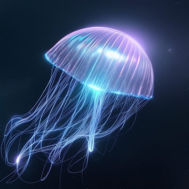 Neon Cosmic Jellyfish in Space: 3D Digital Art