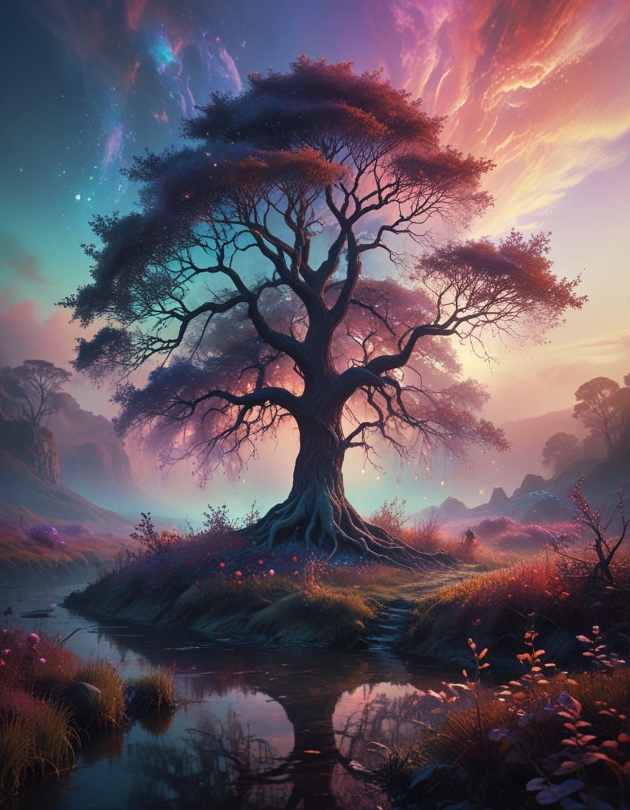 Ethereal Tree in a Dreamlike Landscape