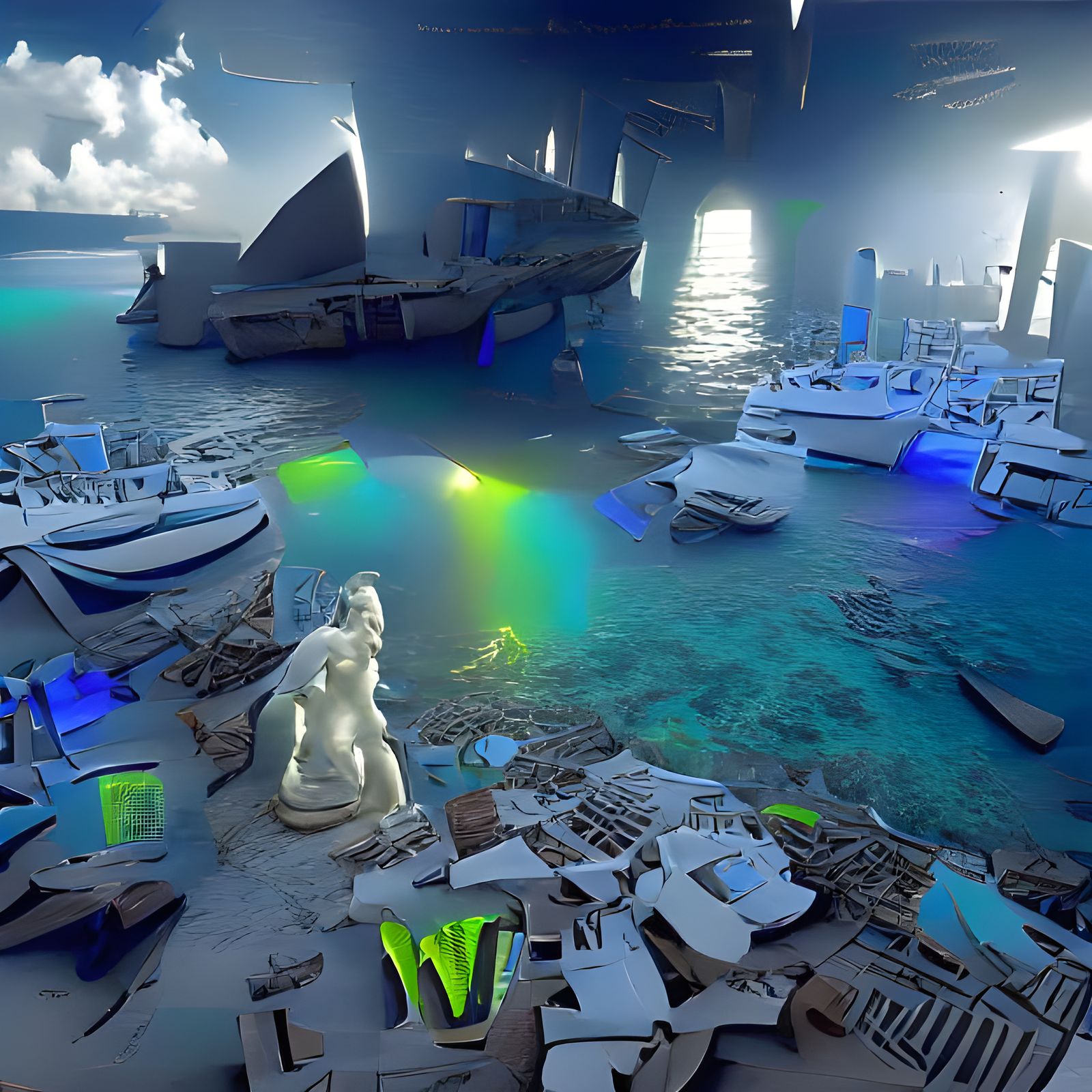 Futuristic Neon Atlantis in Holographic Rendering