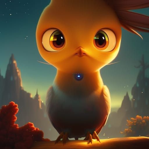 Adorable Phoenix with Magical Particles, Digital Art