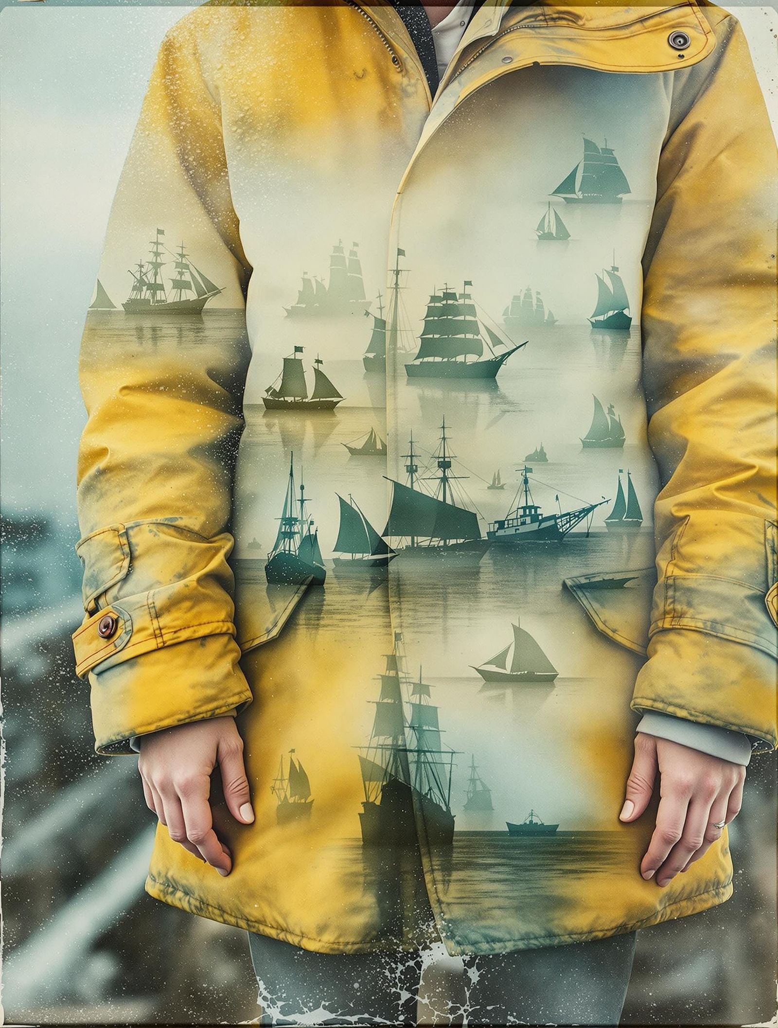 Opalescent Souwester Jacket with Ghostly Vessels