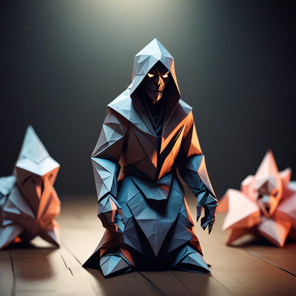 Eerie Origami Figure in Low-Poly Art Style