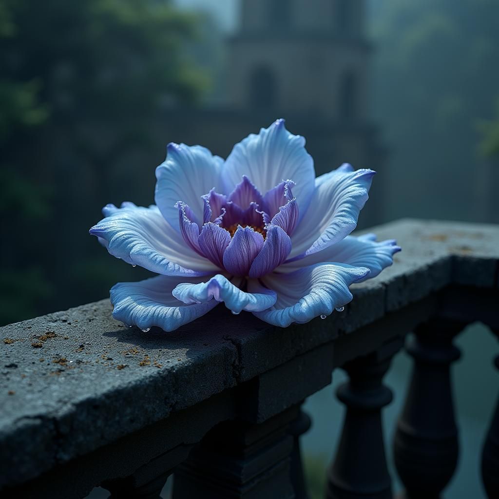Exotic Flower on Castle Balcony in Digital Matte Painting
