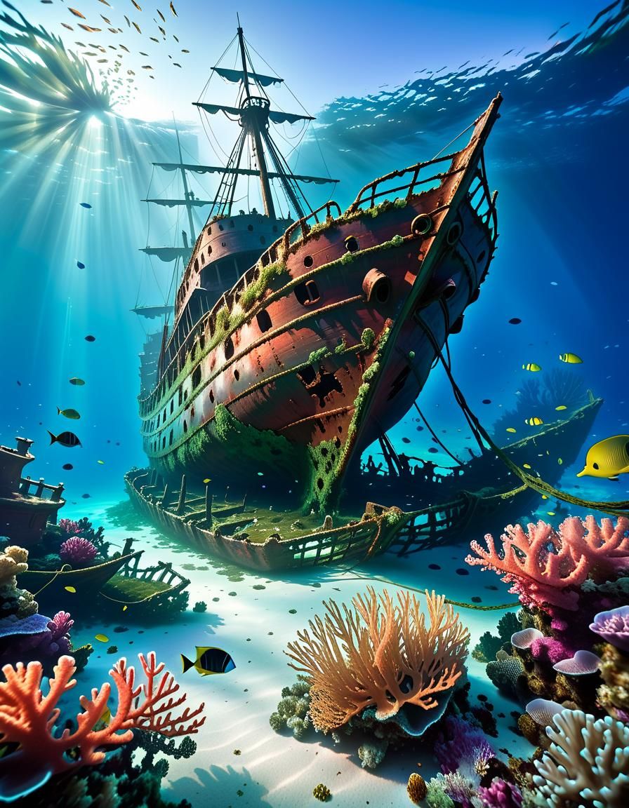 Coral Reef Shipwreck at Blue Hour: Concept Art
