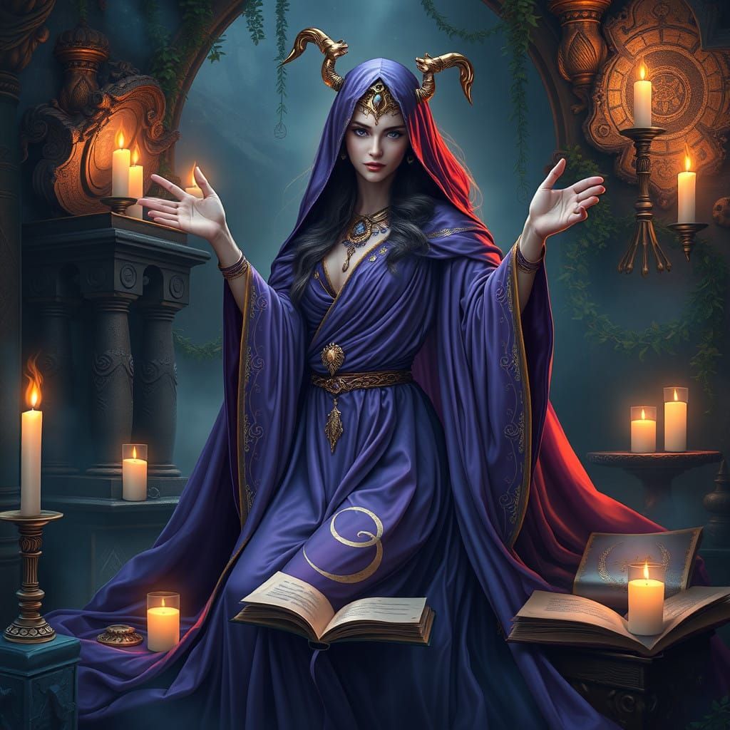 Mystical Virgo Sorceress in Lavish, Otherworldly Environment