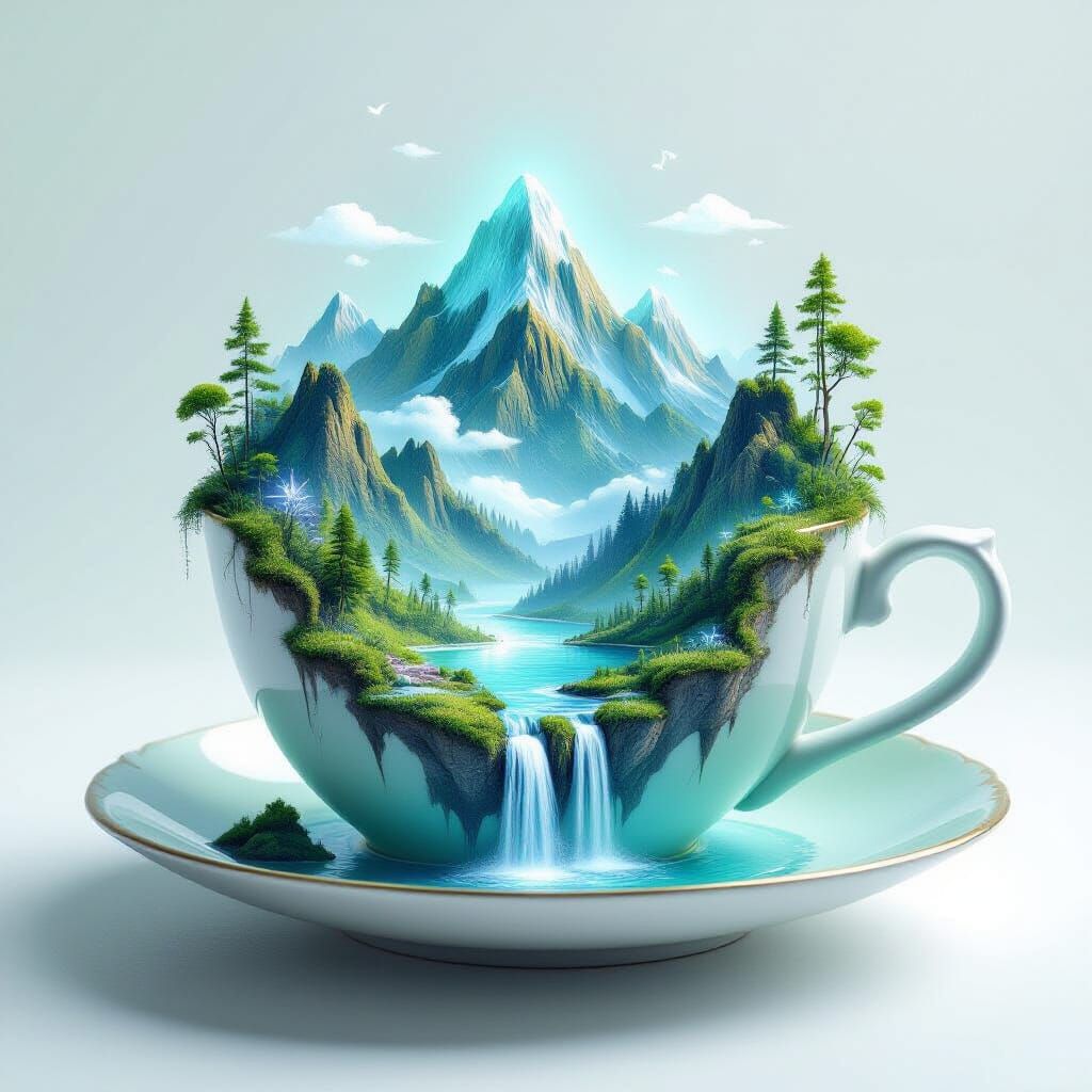 Colossal Teacup Holds Bioluminescent Mountain Range