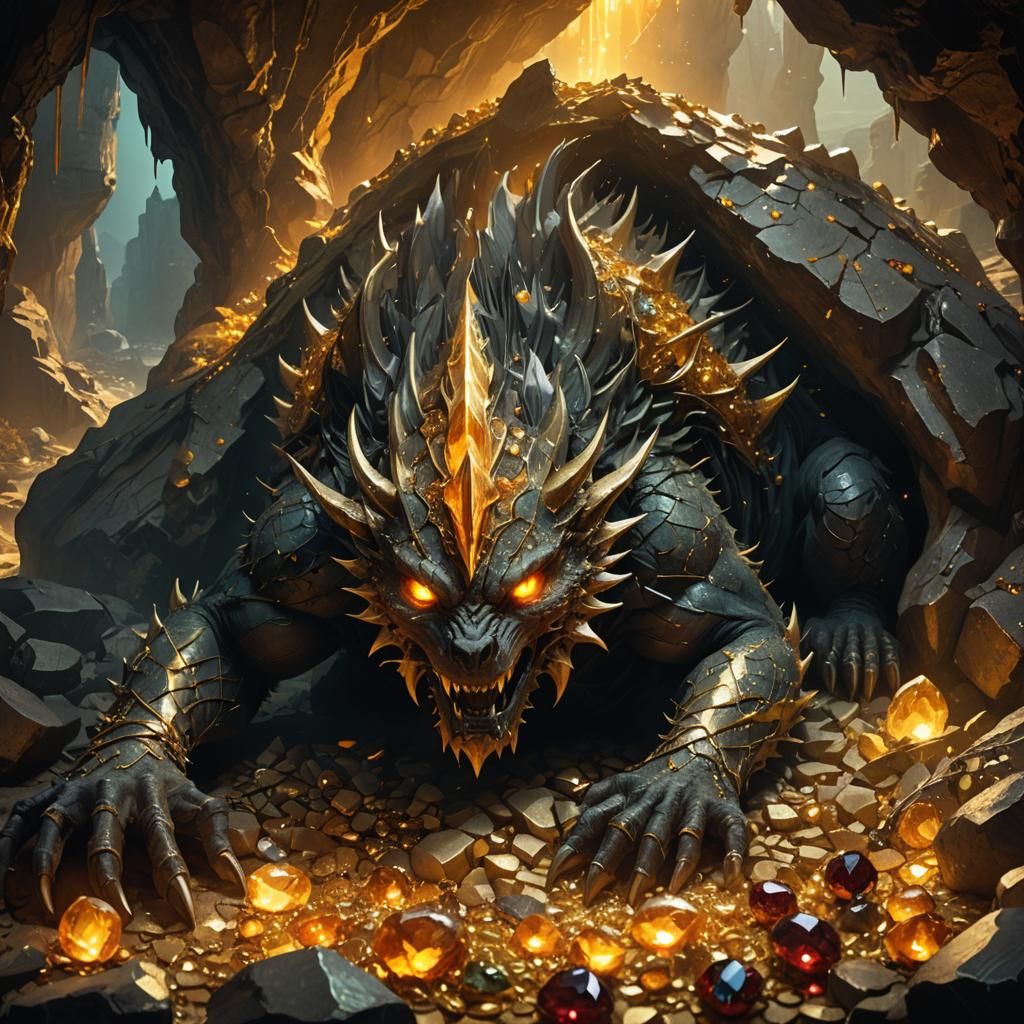Majestic Dragon on Treasure Hoard in Cave