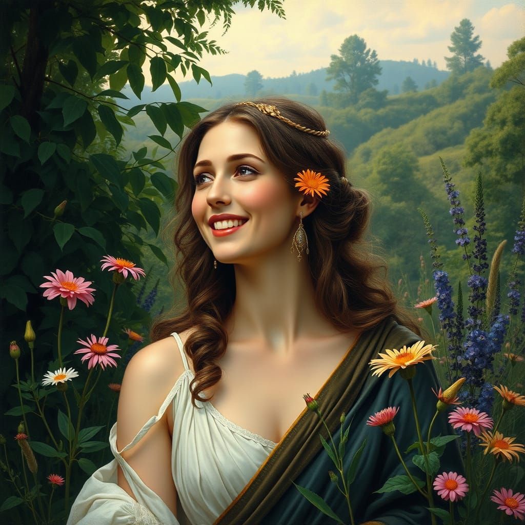 Serene Woman in Nature with Divine Light