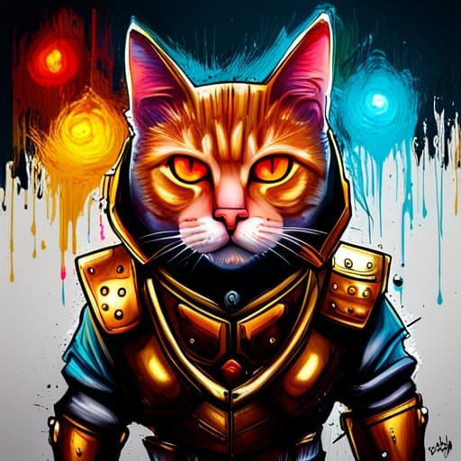 Armored Cyberpunk Cat in Graffiti Art Style