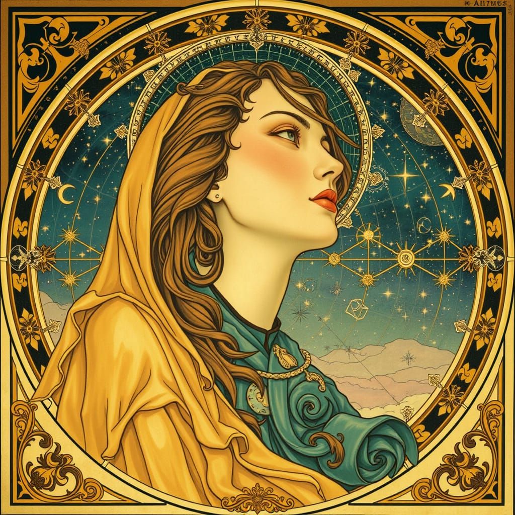 Celestial Portrait in Art Nouveau Style