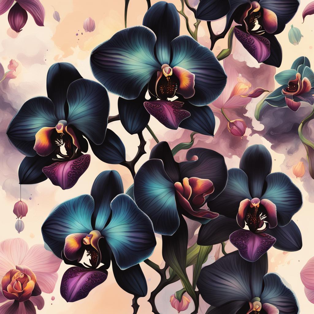 Black Orchids with Fairies: Hyperrealistic Digital Art