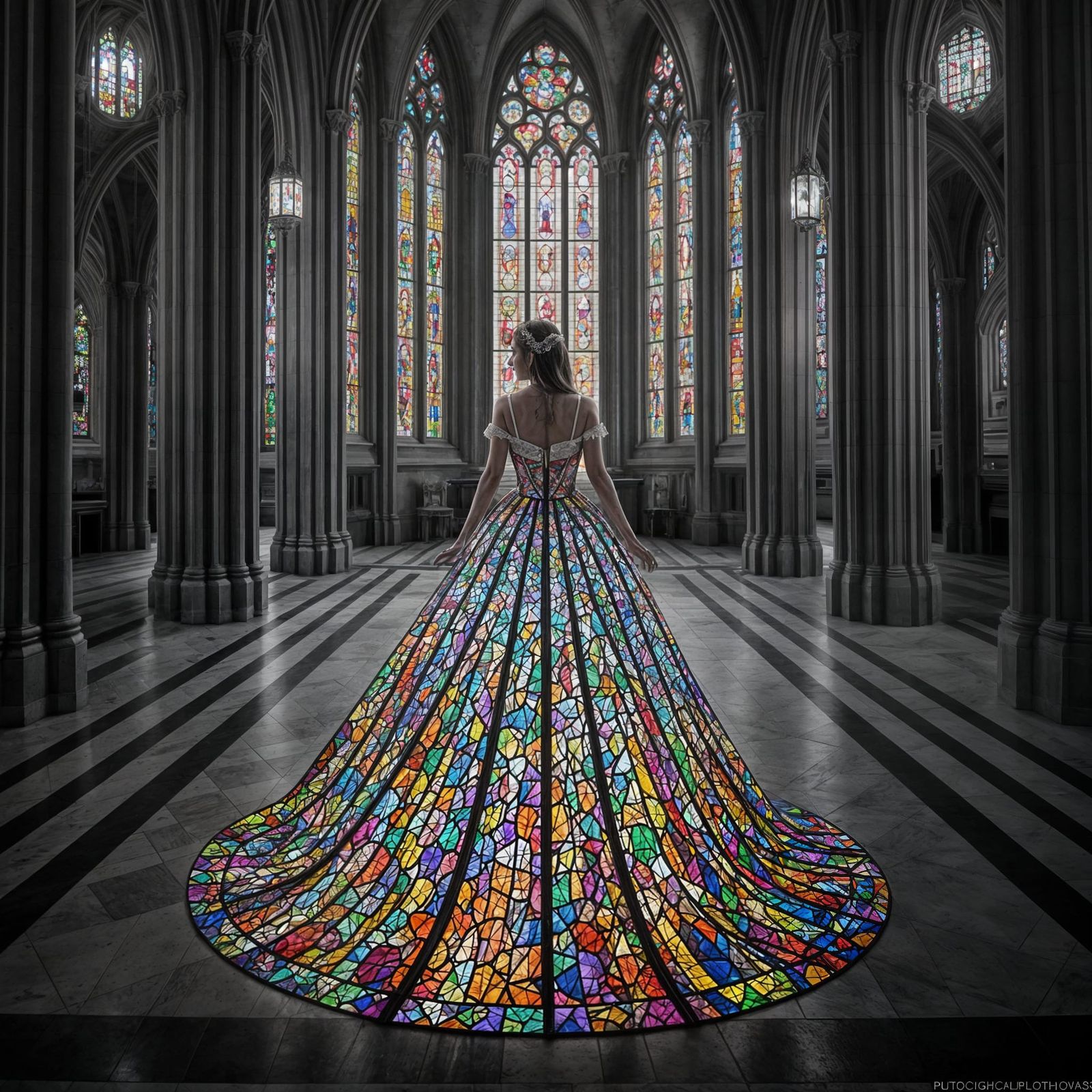 Bride in Stained Glass Wedding Gown