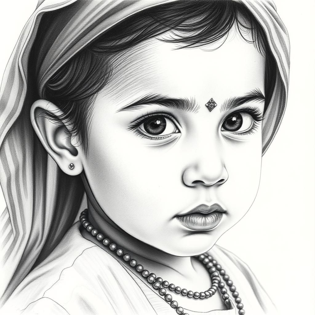 Detailed Pencil Portrait of Moroccan Girl