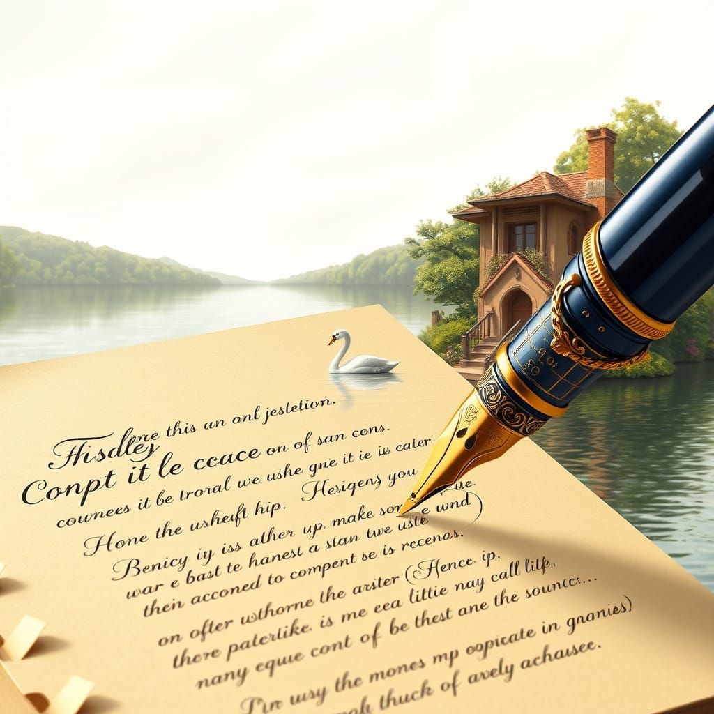 Surreal Fountain Pen Writes on Vintage Scripture Paper in Wh...